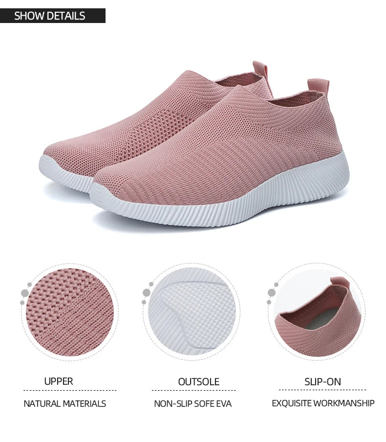 Women Vulcanized Shoes High Quality Women Sneakers Slip On Flats Shoes Women Loafers Plus Size 42 Walking Flat