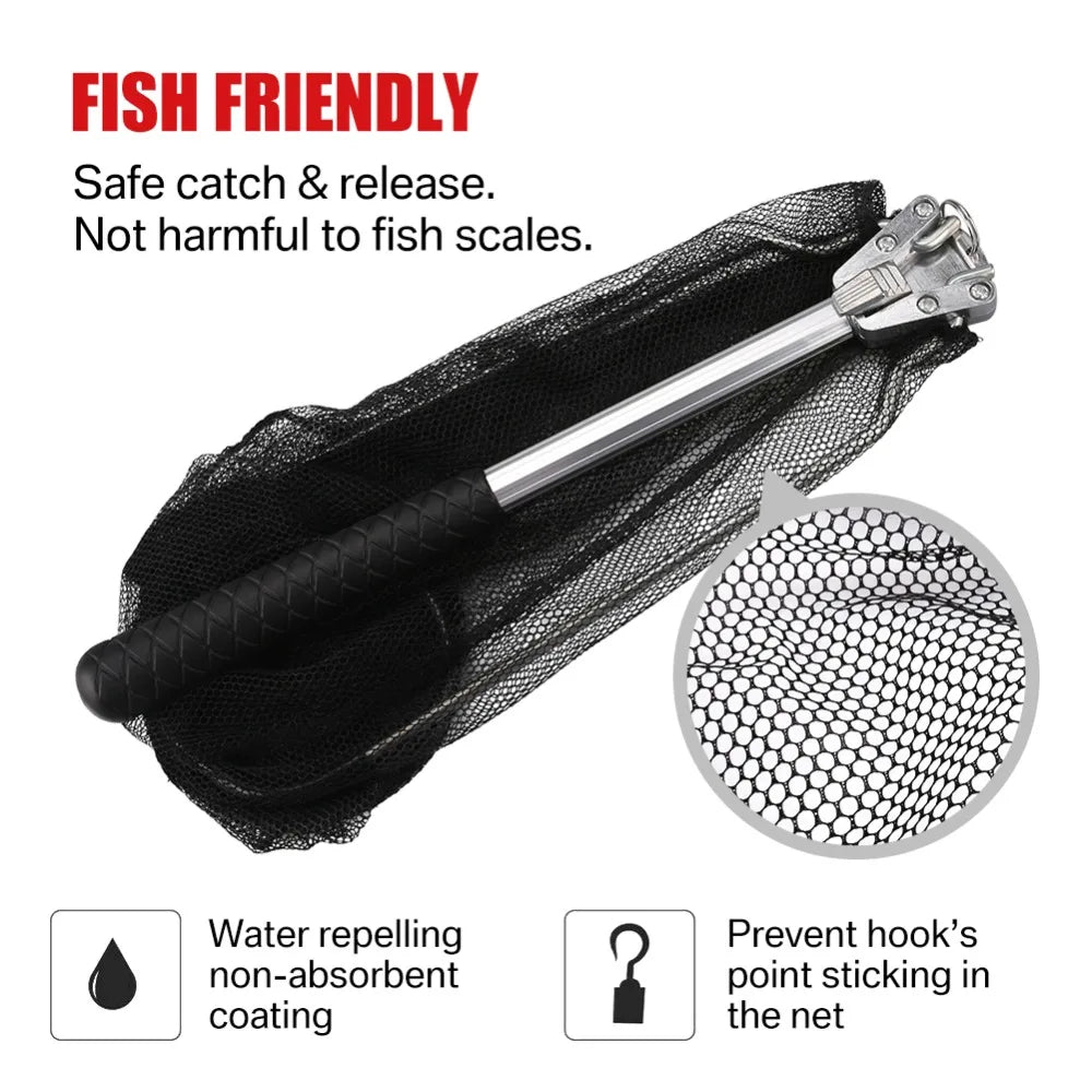 190cm 92cm 55cm Telescopic Landing Net Folding Fishing Pole Extending Fly Carp Course Sea Mesh Fishing Net For Fly Fishing