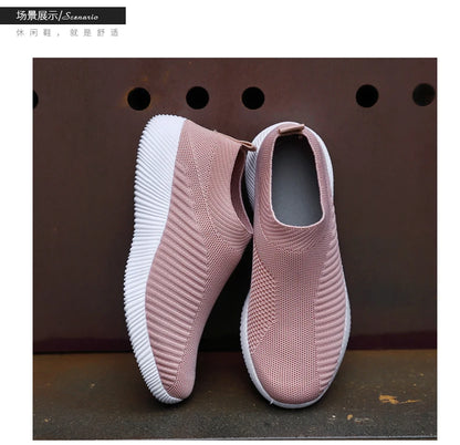 Women Vulcanized Shoes High Quality Women Sneakers Slip On Flats Shoes Women Loafers Plus Size 42 Walking Flat