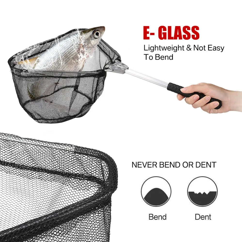 190cm 92cm 55cm Telescopic Landing Net Folding Fishing Pole Extending Fly Carp Course Sea Mesh Fishing Net For Fly Fishing