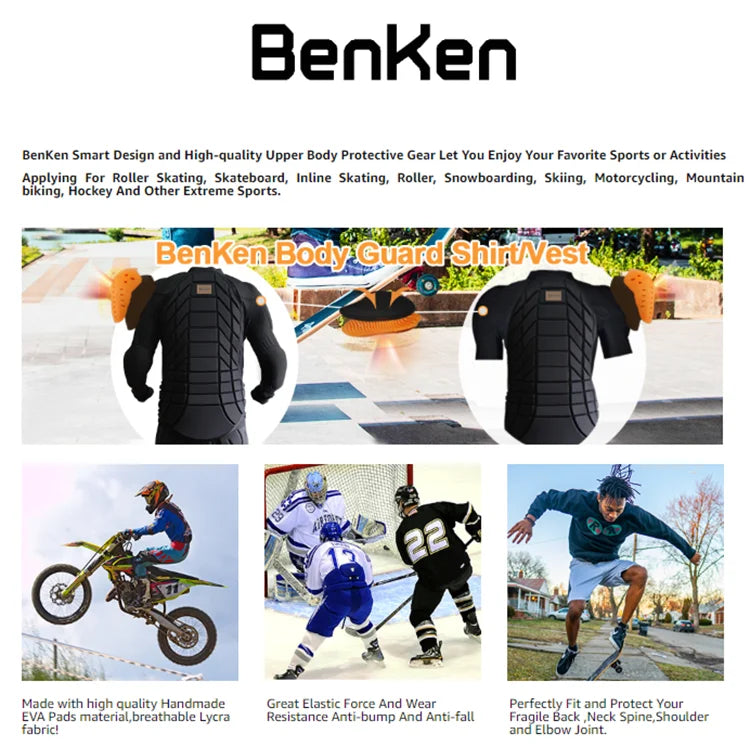 BenKen Ultralight Protective Gear Outdoor Skiing Anti-Collision Anti-Collision Armor Spine Back Protector Sports Shirts Black