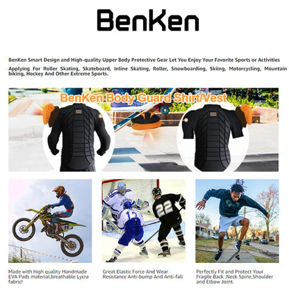 BenKen Ultralight Protective Gear Outdoor Skiing Anti-Collision Anti-Collision Armor Spine Back Protector Sports Shirts Black