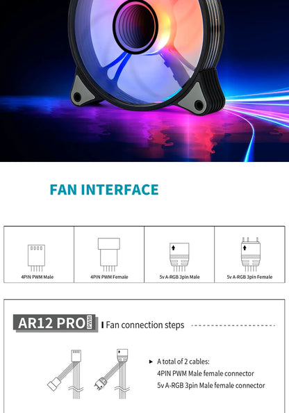 Aigo AR12PRO Computer Case fan ventoinha PC 120mm rgb fan 4pin PWM CPU Cooling fan 3pin5v Unlimited space argb 12cm ventilador