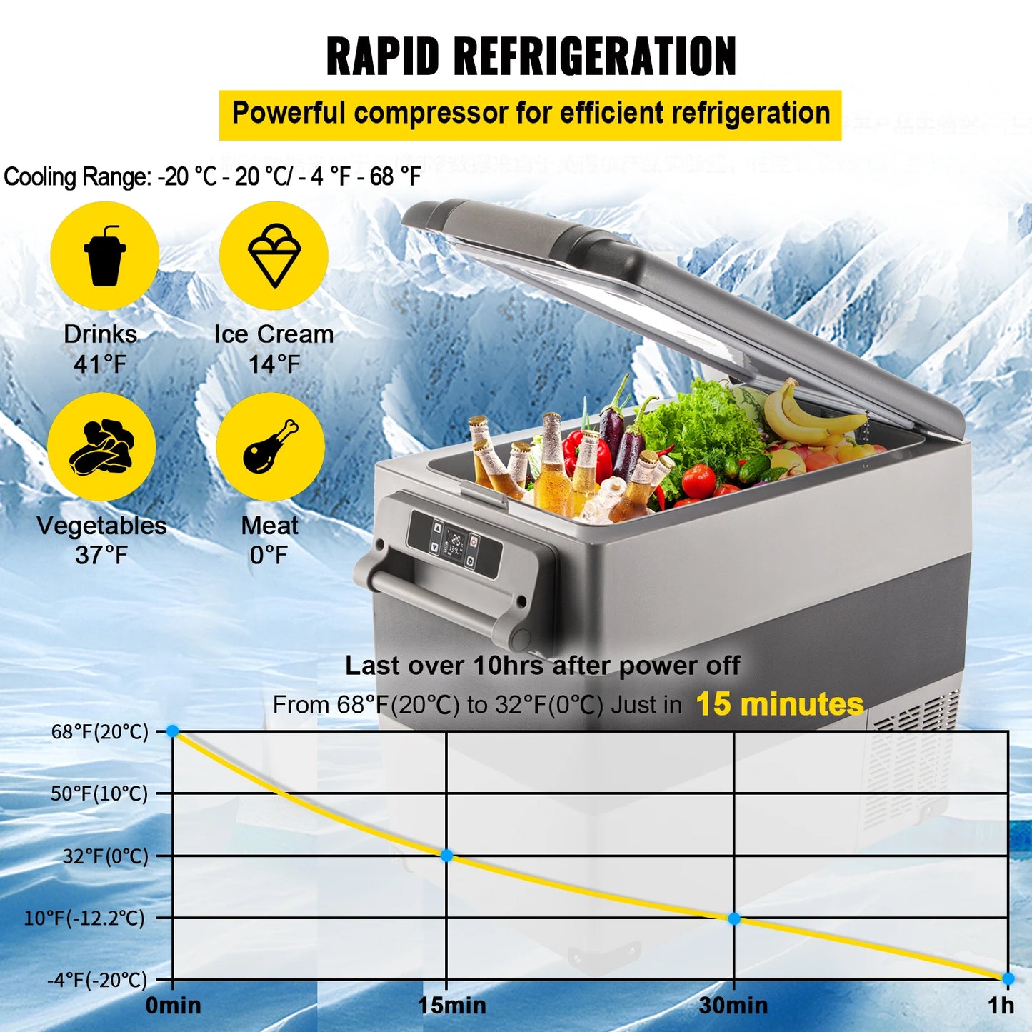 VEVOR 55L Car Refrigerator Mini Fridge Freezer Portable Compressor Coole Freezer Vehicle Car Truck RV Boat Mini Electric Cooler