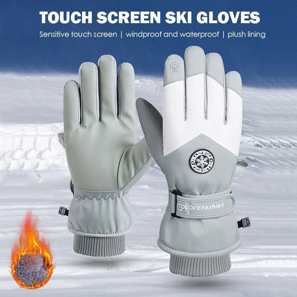 Winter Snowboard Ski Gloves PU Leather Non-slip Touch Screen Waterproof Motorcycle Cycling Fleece Warm Riding Gloves