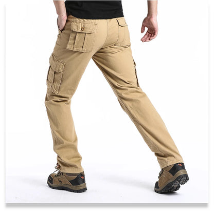 Large Pocket Loose Overalls Men's Outdoor Sports Jogging Tactical Pants Elastic Waist Pure Cotton Casual Work Pants