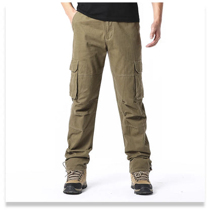 Large Pocket Loose Overalls Men's Outdoor Sports Jogging Tactical Pants Elastic Waist Pure Cotton Casual Work Pants