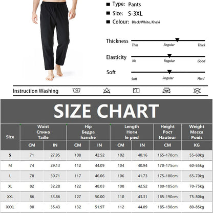 Men's Cotton Linen Long Pants Summer Solid Color Breathable Linen Trousers Male Casual Elastic Waist Casual Pants Harajuku Trous