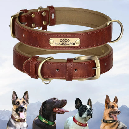 Personalized Leather Custom Dog Collar Soft Padded Dog Collars Durable Pet ID Tag Collar Adjustable for Small Medium Large Dogs