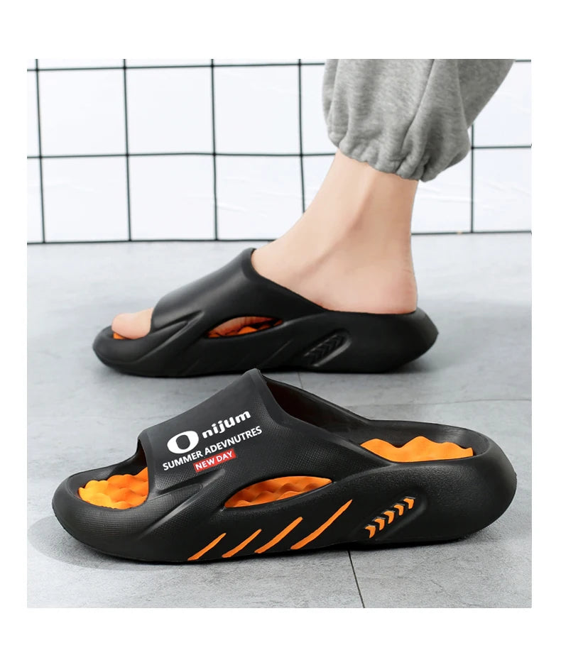 2024 New Men Massage Slippers Slides Indoor Outdoor Sandals Beach Casual Shoes Comfortable Sole Men's Slippers Big Size 38-47