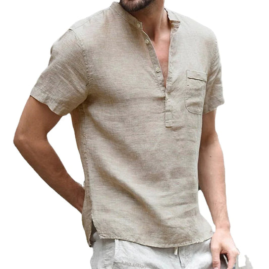 Summer New Men's Short-Sleeved T-shirt Cotton and Linen Led Casual Men's T-shirt Shirt Male  Breathable S-3XL