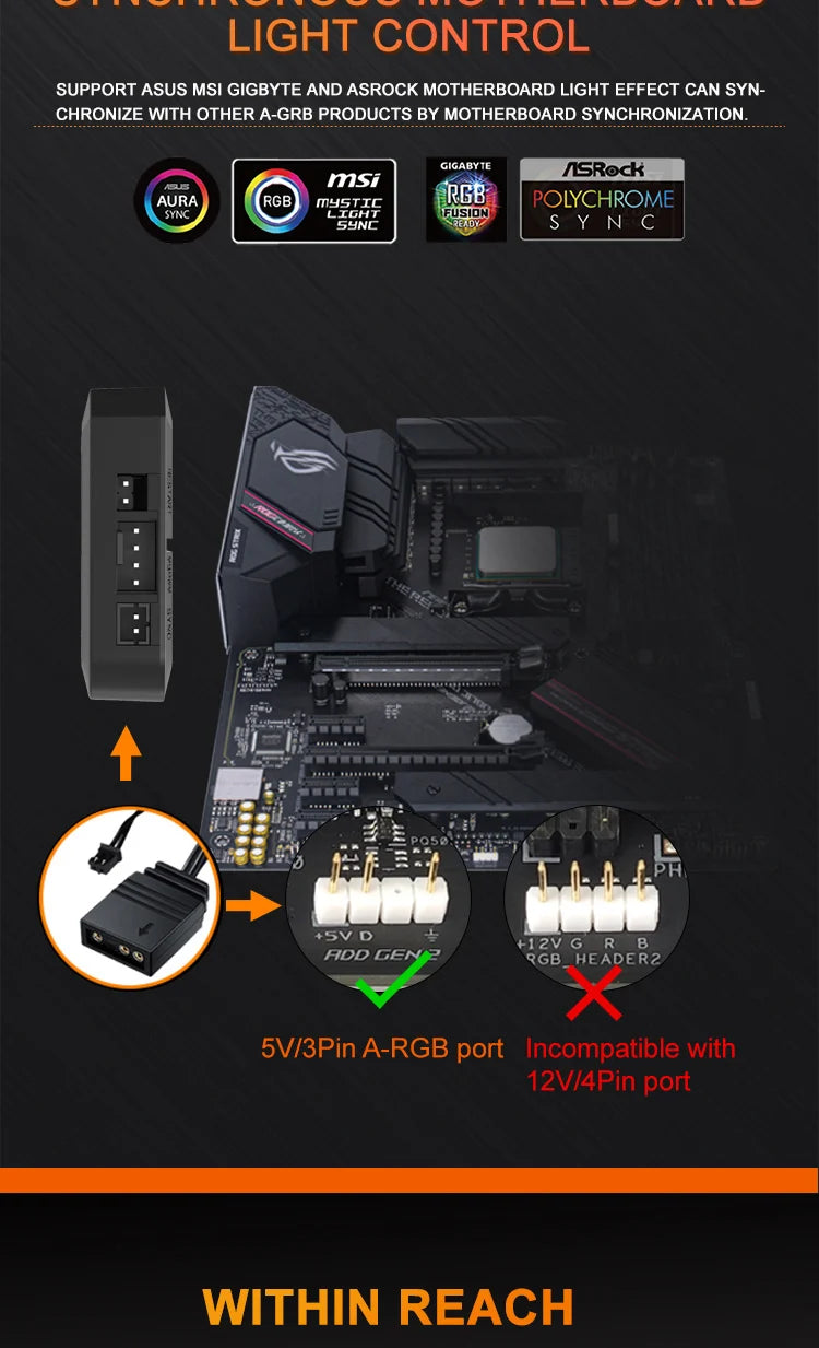 Aigo APC1 4Pin PWM 6 ARGB Ports 3Pin 5v Speed Controller Universal Computer Regulator PC Case Cooling Fan Hub remote control