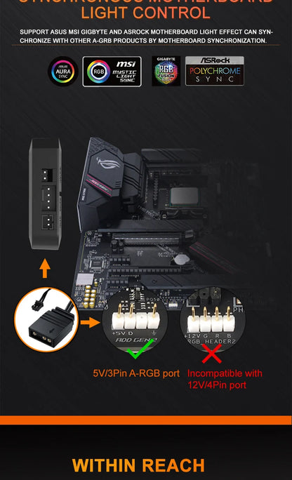 Aigo APC1 4Pin PWM 6 ARGB Ports 3Pin 5v Speed Controller Universal Computer Regulator PC Case Cooling Fan Hub remote control