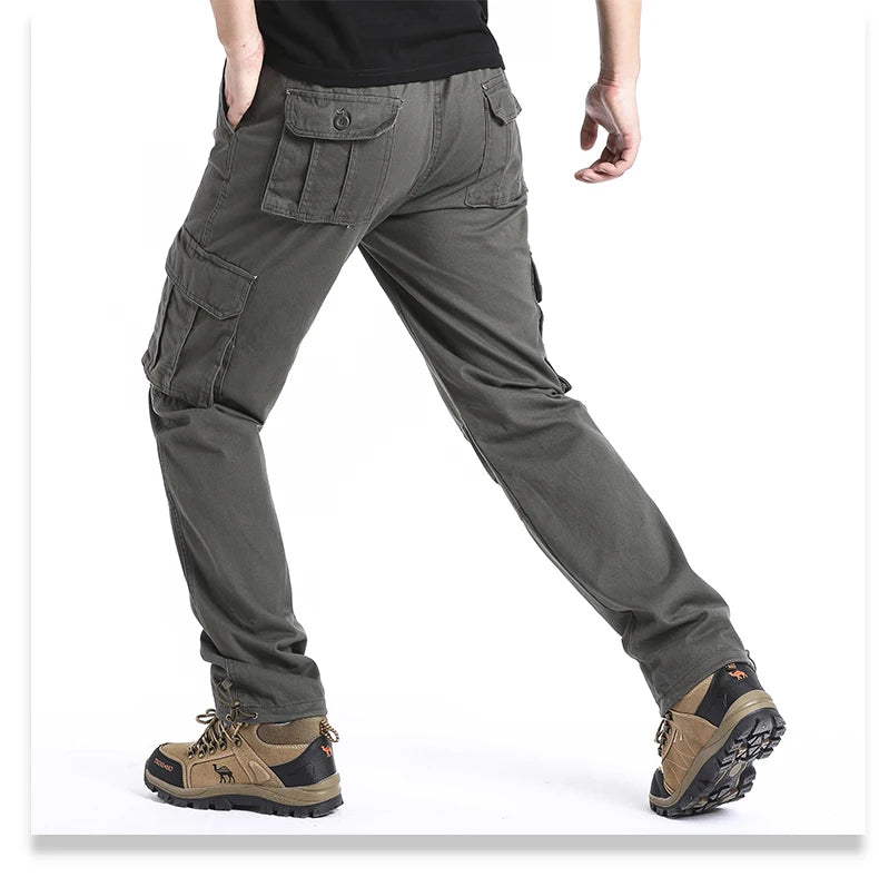 Large Pocket Loose Overalls Men's Outdoor Sports Jogging Tactical Pants Elastic Waist Pure Cotton Casual Work Pants