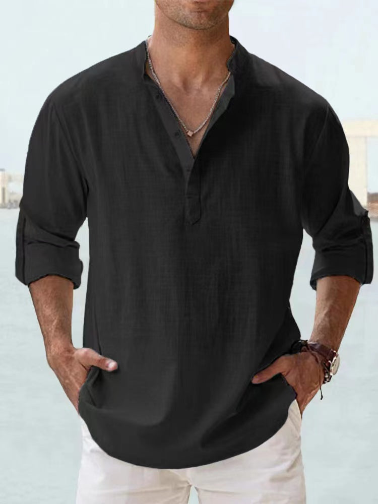 New Cotton Linen Shirts for Men Casual Shirts Lightweight Long Sleeve Henley Beach Shirts Hawaiian T Shirts for Men