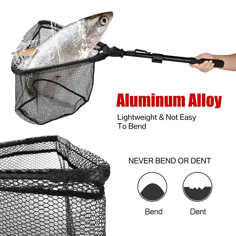 190cm 92cm 55cm Telescopic Landing Net Folding Fishing Pole Extending Fly Carp Course Sea Mesh Fishing Net For Fly Fishing