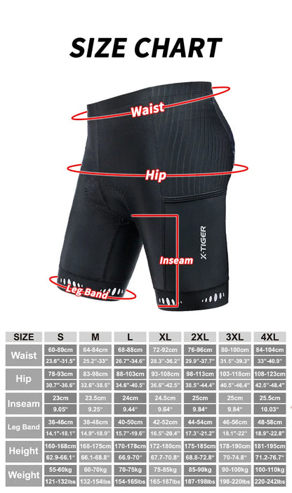 X-TIGER Men Cycling Shorts with Back Pocket 5D Gel Padded Bike Shorts for Men Mountain Road Biking Riding Half Pants Tights