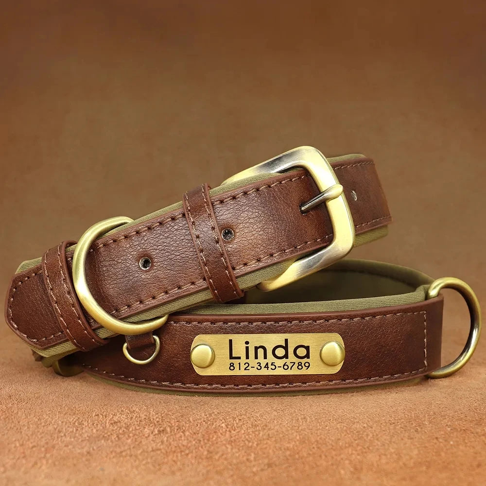 Personalized Leather Custom Dog Collar Soft Padded Dog Collars Durable Pet ID Tag Collar Adjustable for Small Medium Large Dogs