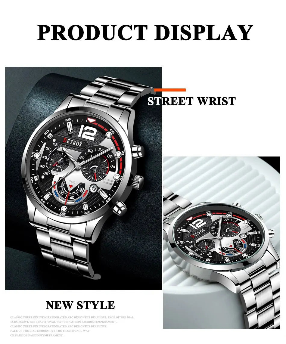 Fashion Mens Watches Luxury Stainless Steel Quartz Wristwatch Calendar Luminous Clock Men Business Casual Watch Reloj Hombre