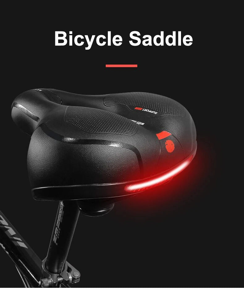 Hollow Breathable Bicycle Saddle Men Women MTB Road Bike Saddle Shock Absorbing Comfortable Big Butt Bike Seat Safety Warning