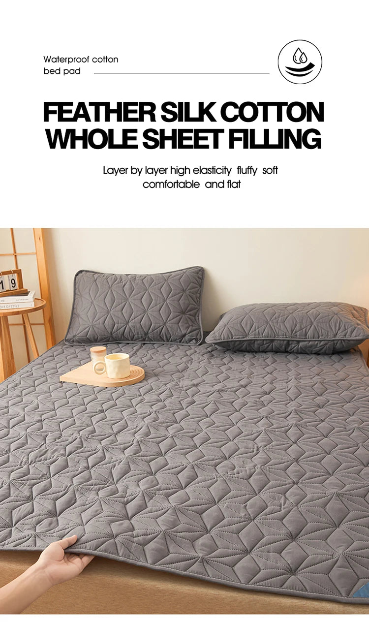 Waterproof Mattress Topper with Elastic Band Quilted Protector Pad Bedspread Winter Mattress Cover for Single/Double Bed 140/160