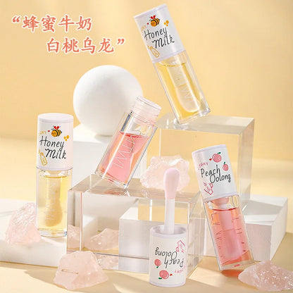 Peach Milk Honey Lip Oil Relieves Dry Moisturizing Lip Gloss Fades Lip Lines Water Light Lips Big Brush Head Cute