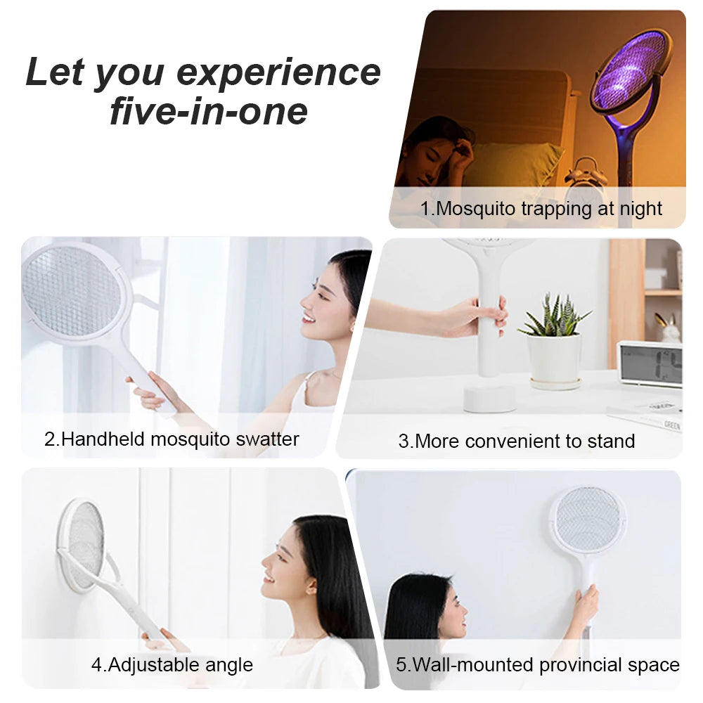 3500V 5in1 Mosquito Killer Lamp Multicunctional Angle Adjustable Bug Zapper Electric USB Rechargeable Mosquito Fly Bat Swatter