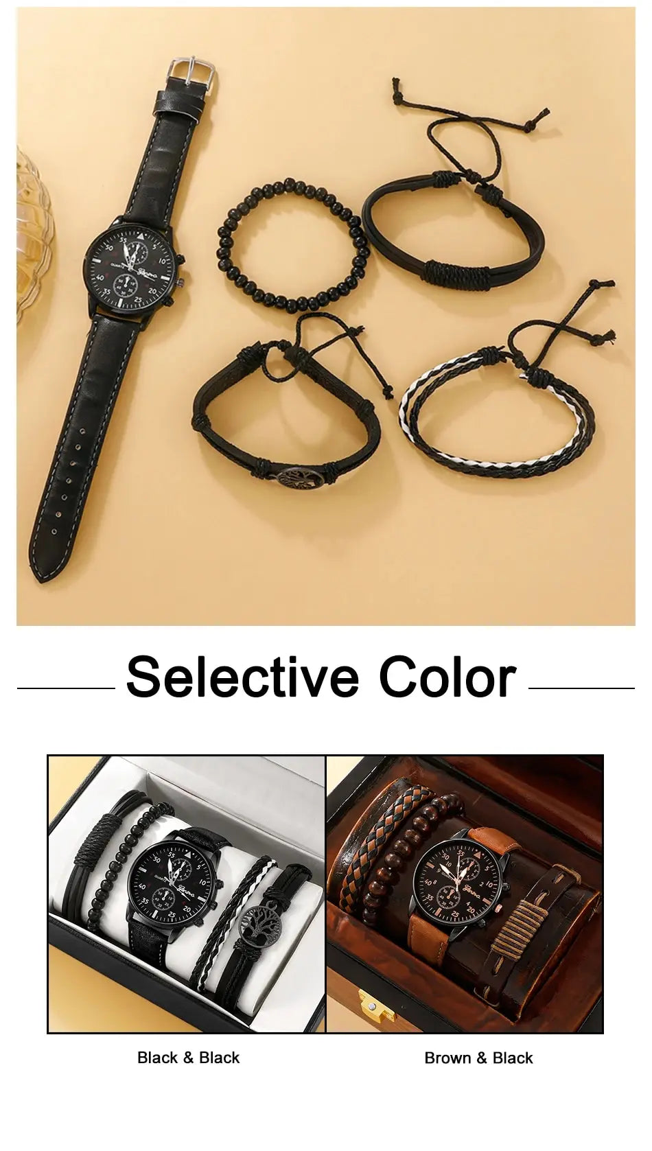 New Men Watch Luxury Bracelet Set Fashion Business Brown Leather Quartz Wrist Watches for Men Gift Set Relogio Masculino