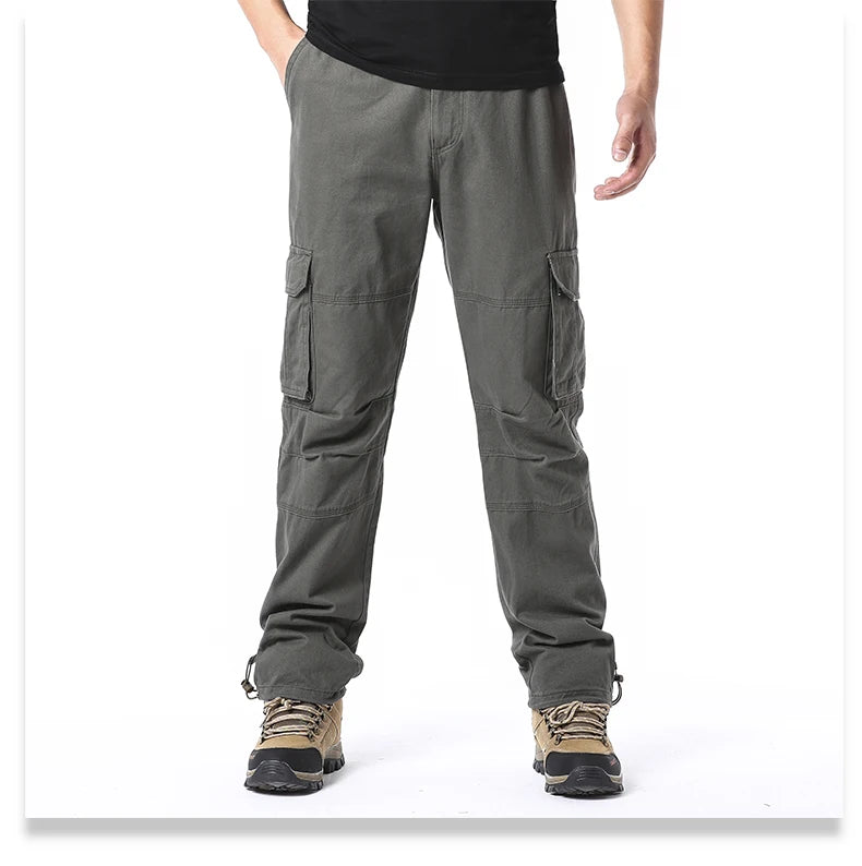 Large Pocket Loose Overalls Men's Outdoor Sports Jogging Tactical Pants Elastic Waist Pure Cotton Casual Work Pants