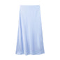 Willshela Women Fashion Satin Solid Pleated Midi Skirt Vintage Mid Elastic Waist Female Chic Lady Skirts