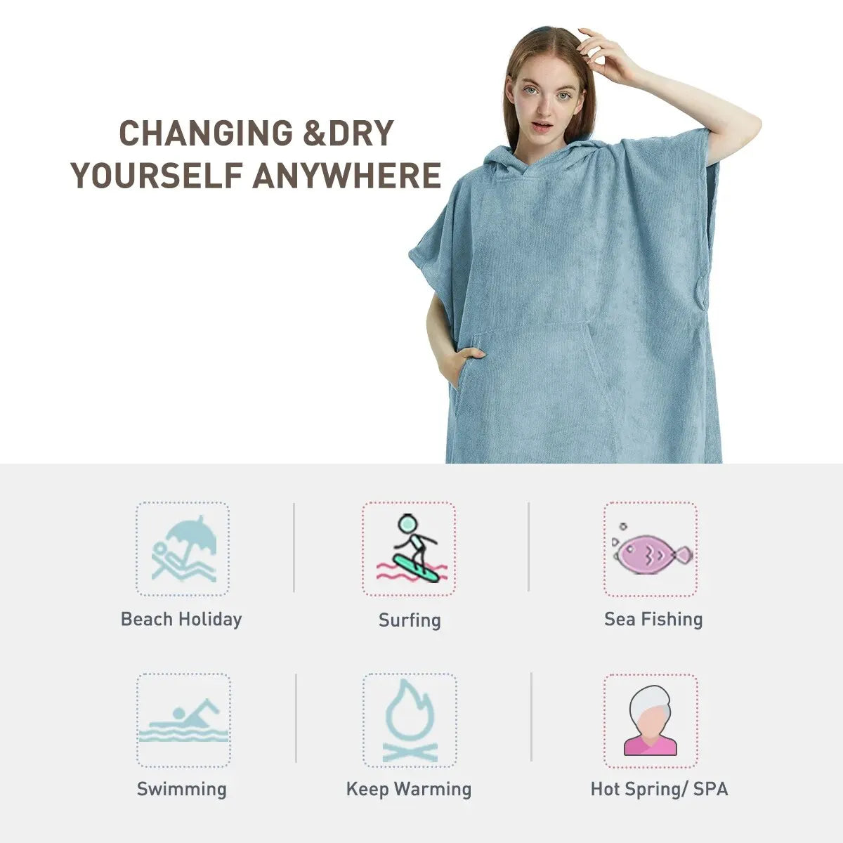 Surf Poncho Towel Poncho Quick-Dry Towel Hoodie Microfiber Beach Robe Changing Poncho Swim Towel Beach Poncho For Adults