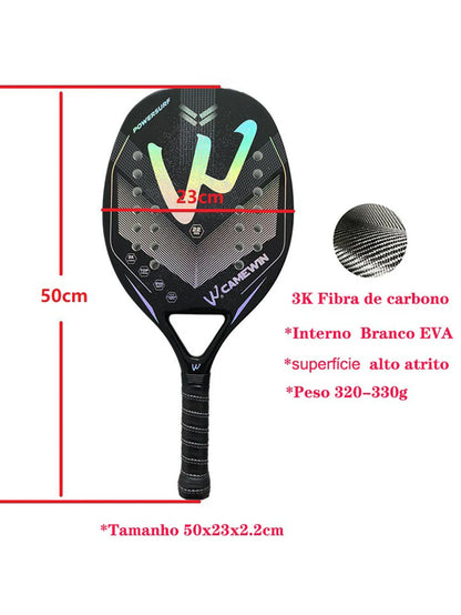 3K Camewin Beach Tennis Racket Full Carbon Fiber Rough Surface Outdoor Sports Ball Racket For Men Women Adult Senior Player