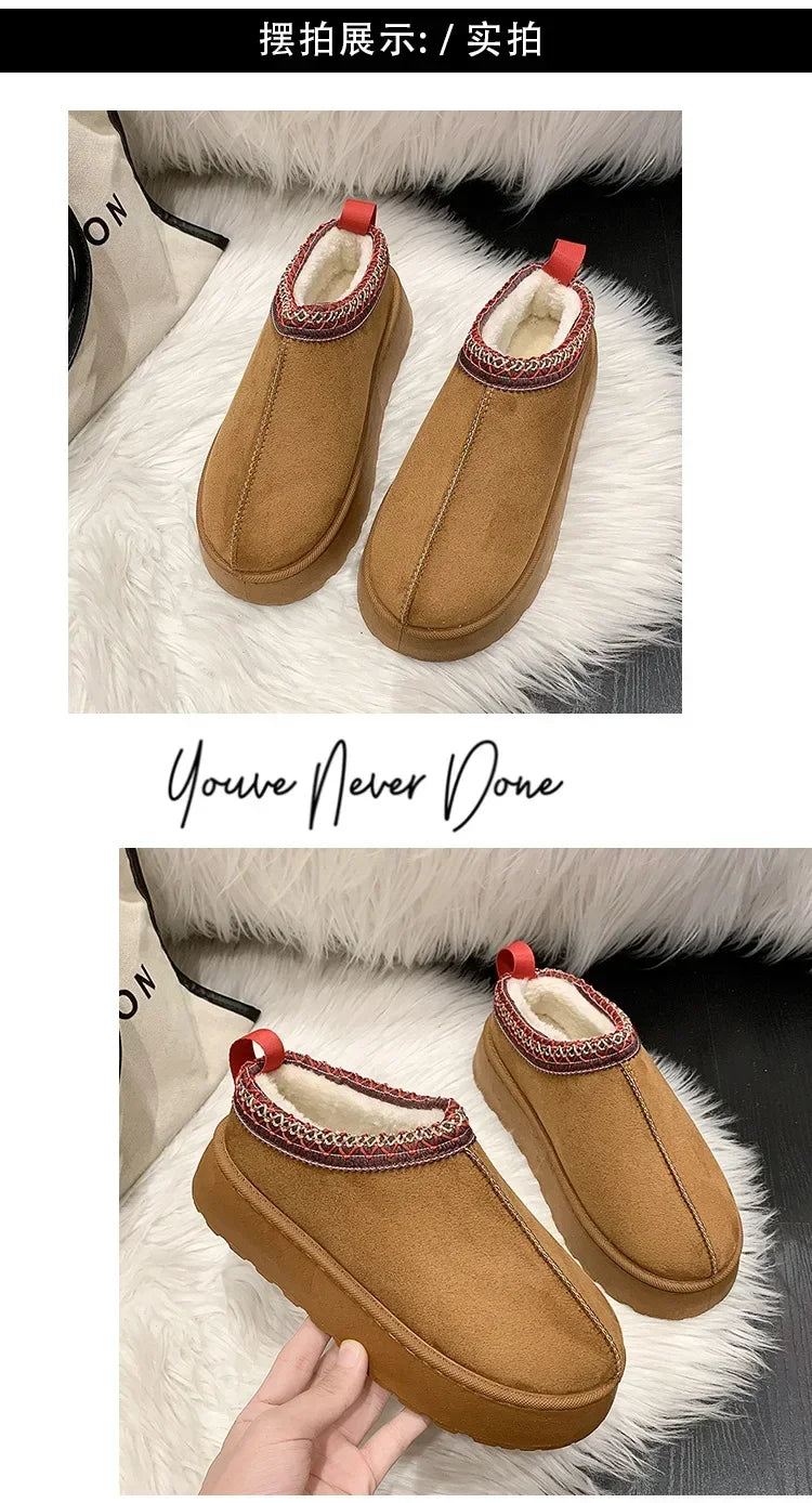 Snow Boots for Women 2023 Winter New Cashmere Warm Thick Soles Without Heel-covered Hair Half Slipper Cotton Shoes for Women