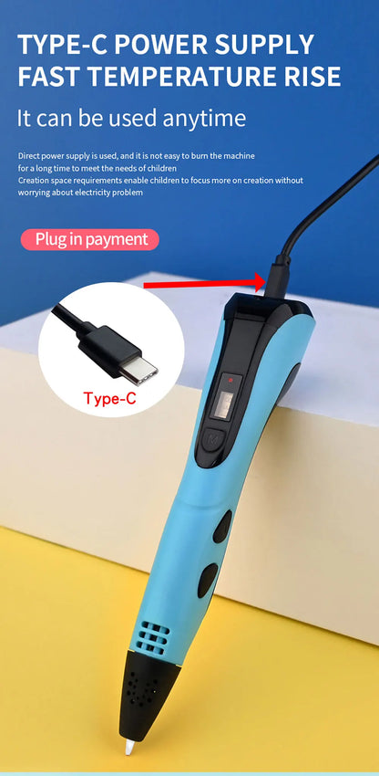 New Style 3D Printing Pen 3d Pen Set for Children with Power Adapter PLA Filament Travel Case Birthday Christmas Gift for Kids