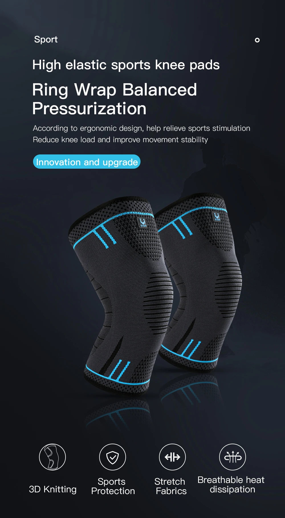 1 Pcs Compression Knee Support Sleeve Elastic Breathable Knee Pads Brace Springs Gym Sports Protector Basketball Volleyball Run