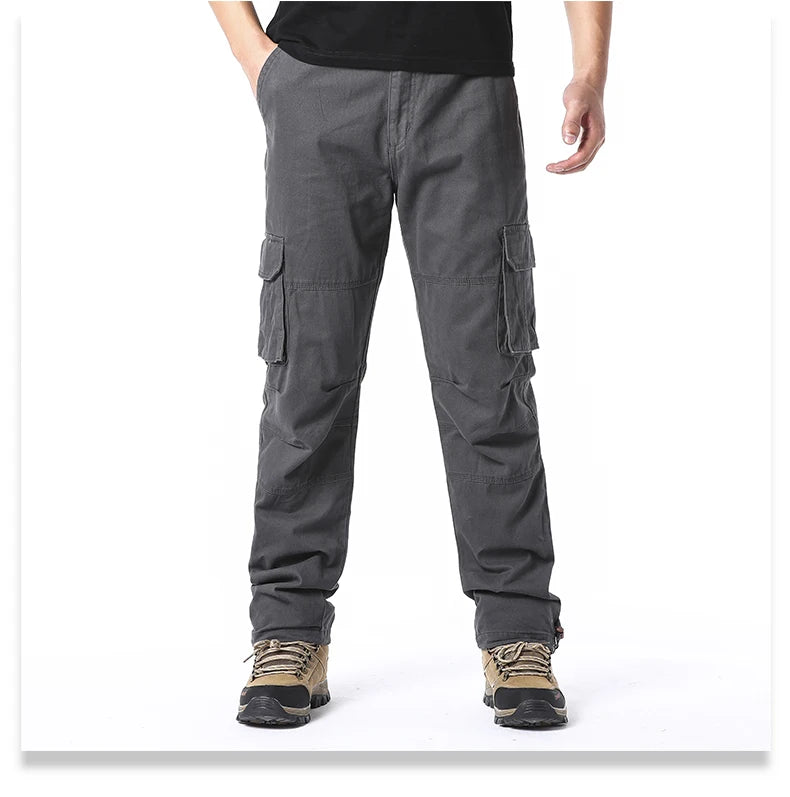 Large Pocket Loose Overalls Men's Outdoor Sports Jogging Tactical Pants Elastic Waist Pure Cotton Casual Work Pants