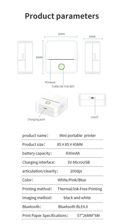 Mini HD Portable Label Thermal Printer Endurance Bluetooth Printer for Student Error Title Note Wrong Pocket Inkless Printing