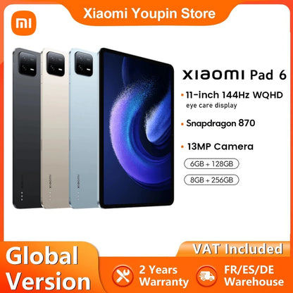 Global Version Xiaomi Mi Pad 6 Snapdragon 870 Octa Core Tablet 11'' WQHD+ 144Hz Bluetooth 4 Stereo Speakers 8840mAh Battery