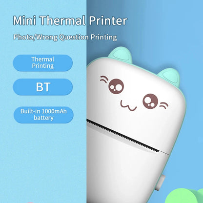 Mini Thermal Printer Wireless BT 200dpi Label Photo Memo Wrong Question Printing Tag Bluetooth Printer USB Cable Portable