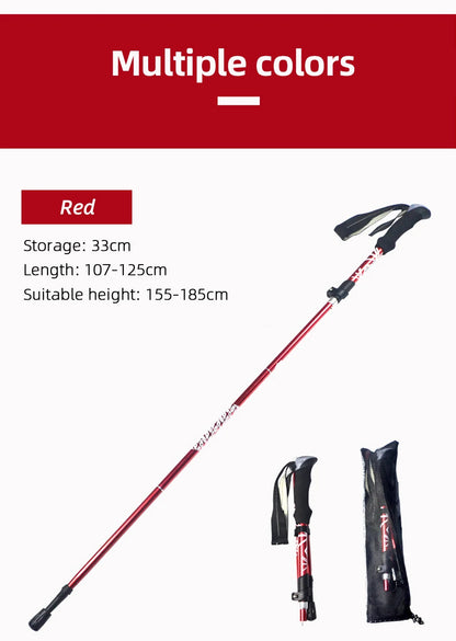 5 Section Outdoor Fold Trekking Pole Camping Portable Walking Hiking Stick For Nordic Elderly Telescopic Easy Put Into Bag 1 PCS