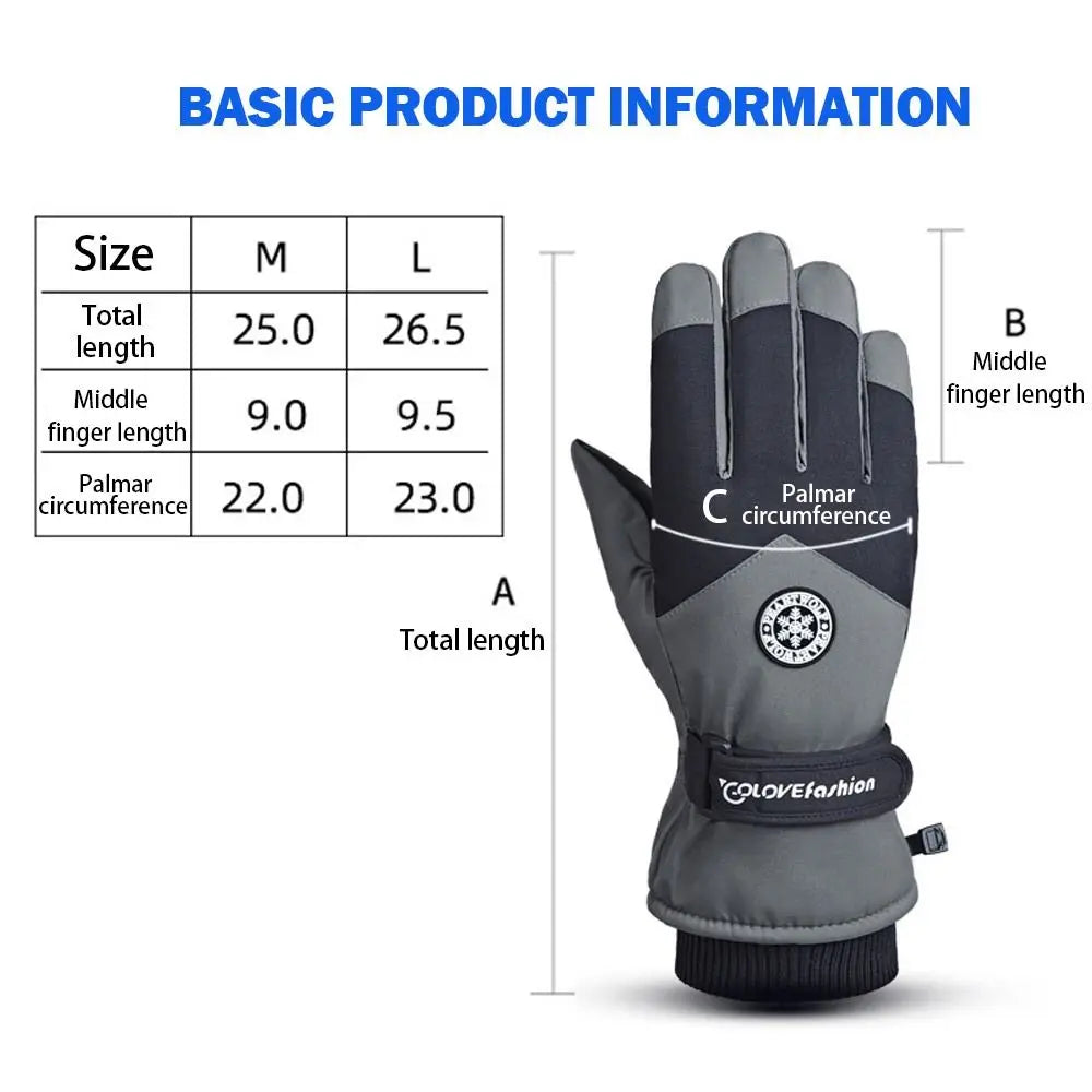 Winter Snowboard Ski Gloves PU Leather Non-slip Touch Screen Waterproof Motorcycle Cycling Fleece Warm Riding Gloves