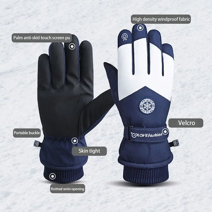 Winter Snowboard Ski Gloves PU Leather Non-slip Touch Screen Waterproof Motorcycle Cycling Fleece Warm Riding Gloves