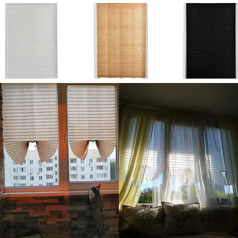 Self-Adhesive Pleated Blinds Non-Woven Half Blackout Window Blinds Zebra Roller Curtains Bedroom Balcony Shades Privacy Curtain