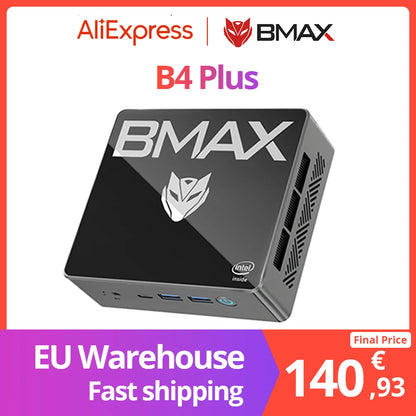 BMAX B4 Plus Mini PC Windows 11 PC Intel N100 16GB DDR4 512GB SSD 2*HDMI 1*Type-C Supports 4K@60Hz 750MHz Intel UHD Graphics