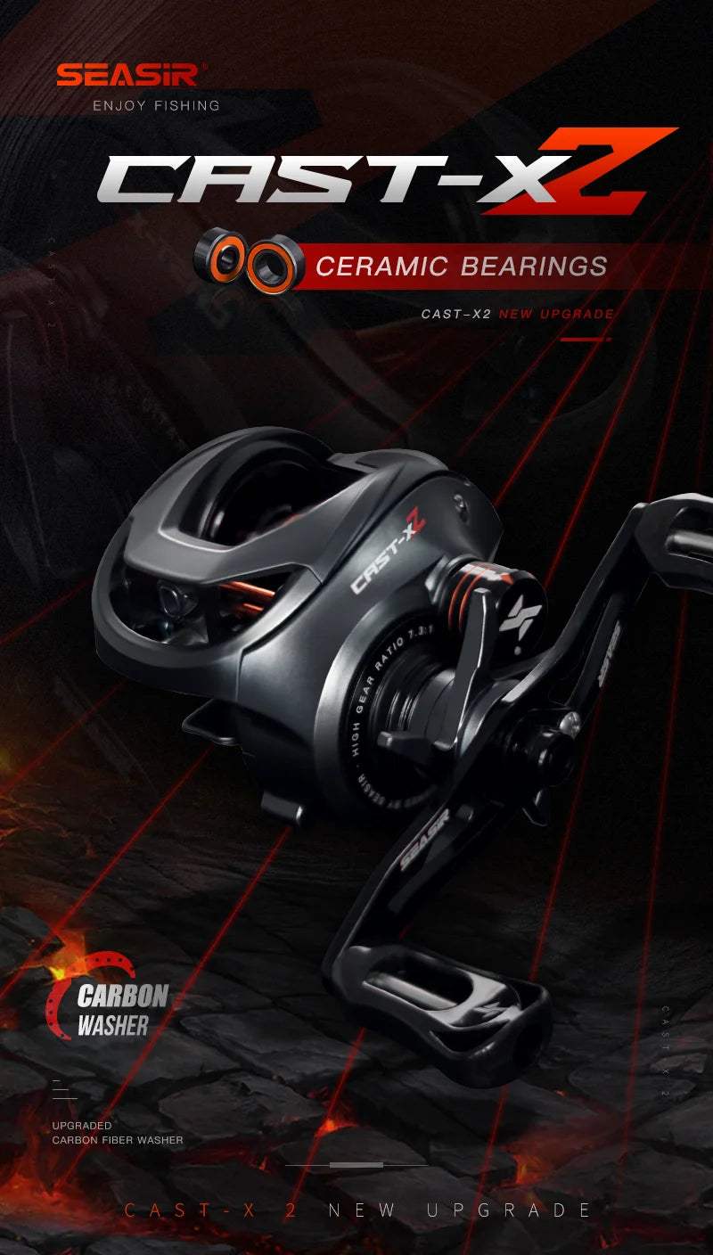 SEASIR Cast X2 Baitcasting Reel 7.3:1 Hybrid Ceramic Bearing Carbon Fiber Washer Dual Bearing System N52 Brake Fishing Reels