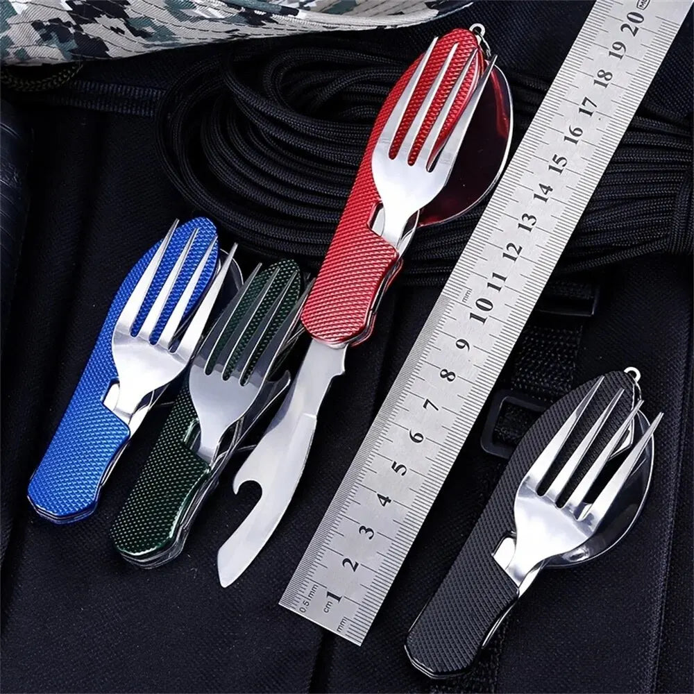 Foldable Camping Utensil Set - Multi-Functional Knife, Fork, Spoon Combo For Outdoor Activities And Sports Camping Picnic Travel