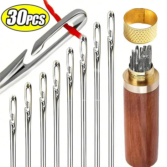 30pcs Blind Sewing Needle Elderly Stainless Steel Quick Automatic Self-Threading Needle Stitching Pins DIY Punch Needle Threader