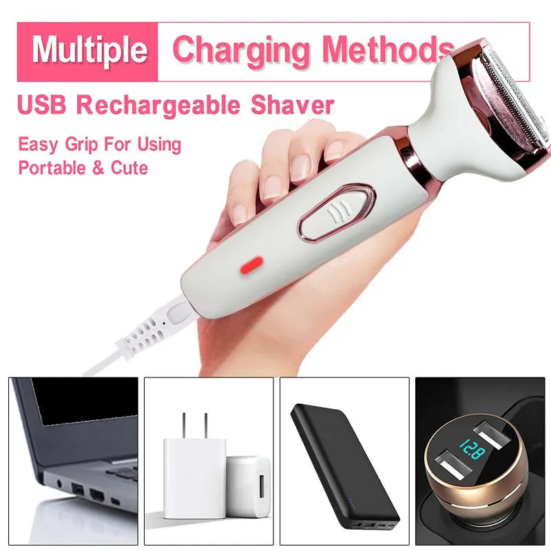 Electric Razor for Women 4-in-1 Lady Electric Shaver for Face Nose Legs and Underarm Bikini Trimmer for Women Wet & Dry Painless