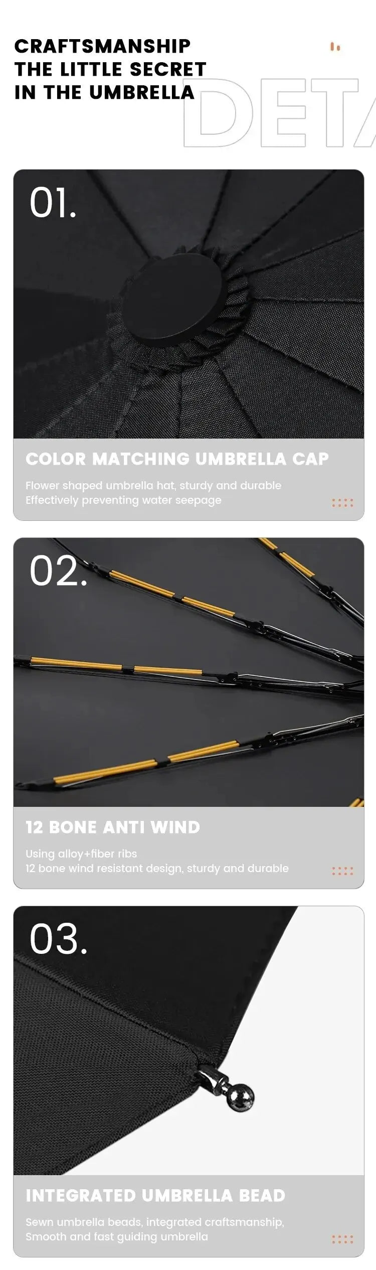 12 Bone Black Glue Fully Automatic Umbrella With Thick And Durable Keel Three Fold Umbrella UV Resistant Folding Umbrella