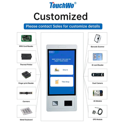 TouchWo 27 32 inch Windows/Android System Capacitive Touch Screen All In One Pc Self Service Ticket/Payment/Ordering Kiosk